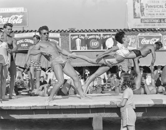 (Muscle Beach acrobats #WF21-A), Santa Monica Beach, California