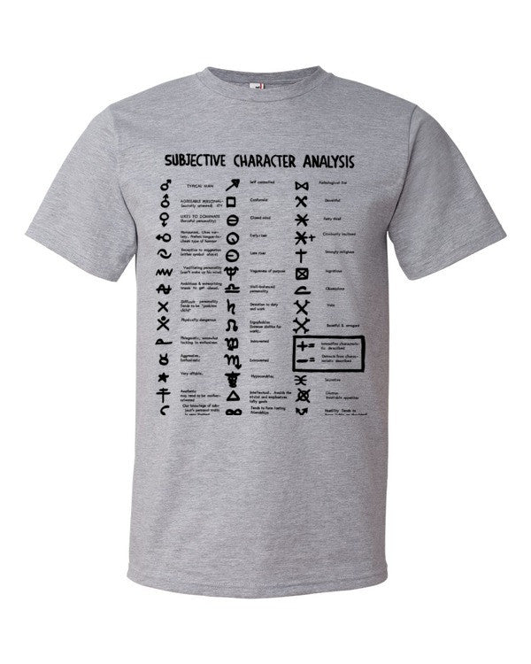 Subjective Character Analysis Code Sheet, Short sleeve T-Shirt