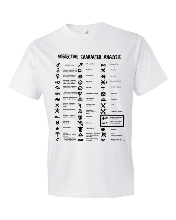 Subjective Character Analysis Code Sheet, Short sleeve T-Shirt